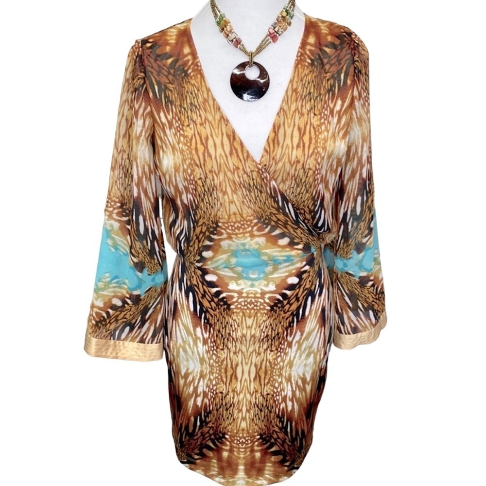 Bebe Geo Print Surplice Wrap Dress